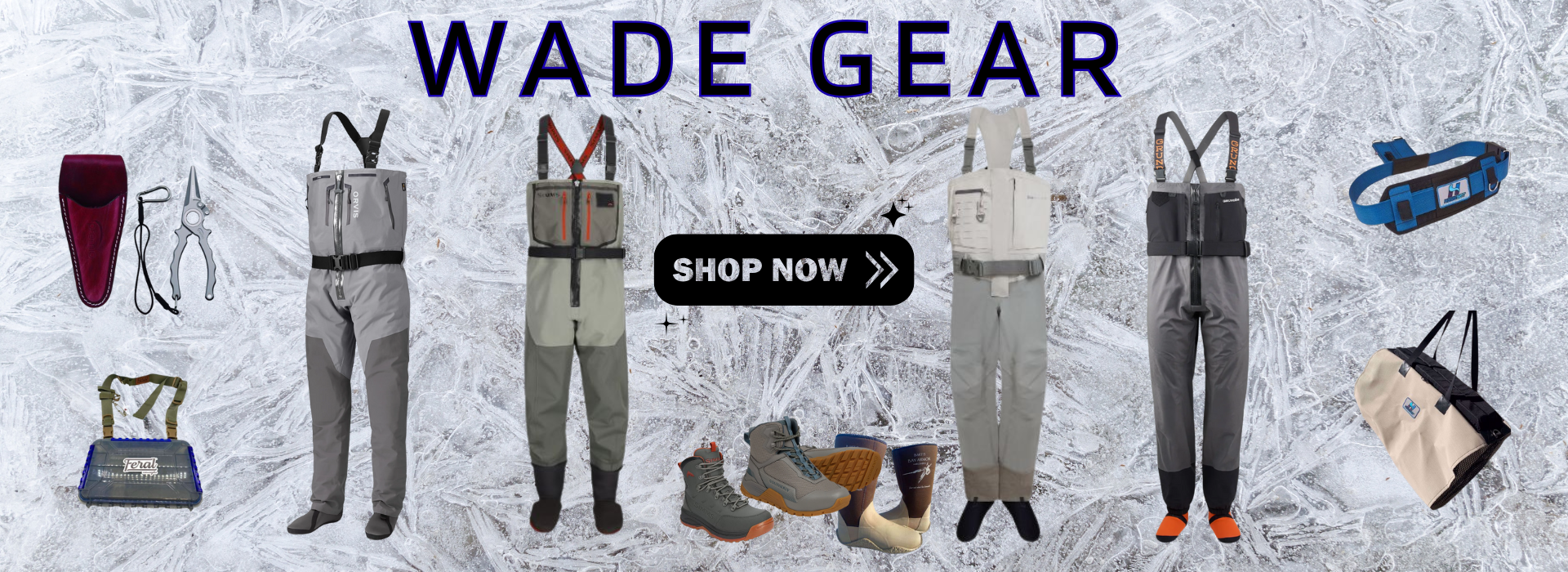 Wade Gear, Waders, Wade, Boots, Wade Fishing, Wade Net, Wade Belt, Fish Bag, Wade Bag, Stringer